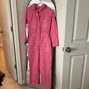 Old Navy Pink Denim Button-Up Jumpsuit